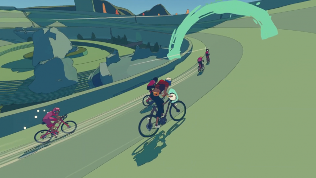 A wide shot of the Wheel World environment, highlighting its art style