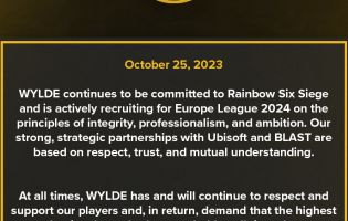 Wylde重申其對Rainbow Six： Siege電子競技的承諾