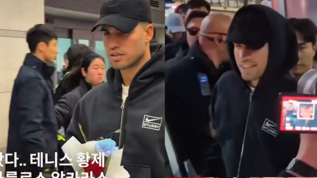 Carlos Alcaraz在與Sinner的比賽前受到南韓數十名球迷的歡迎