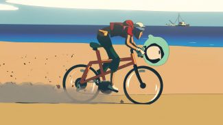 Another view of Wheel World's stylized graphics